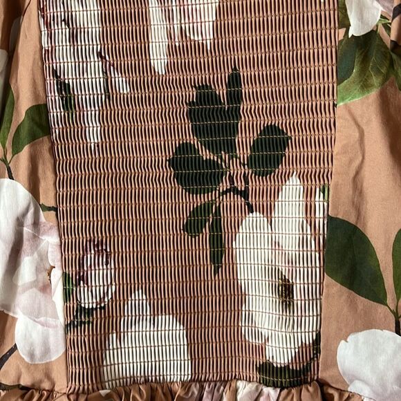 New! Express Floral Printed Pleated Peplum Top Blouse Puff Sleeve - Picture 10 of 16